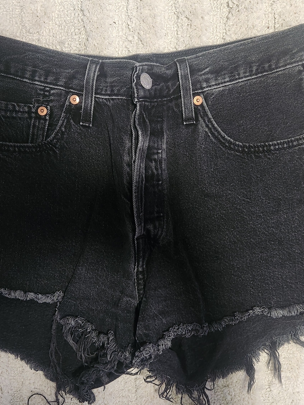 Levi's Black Frayed Hem Denim Shorts